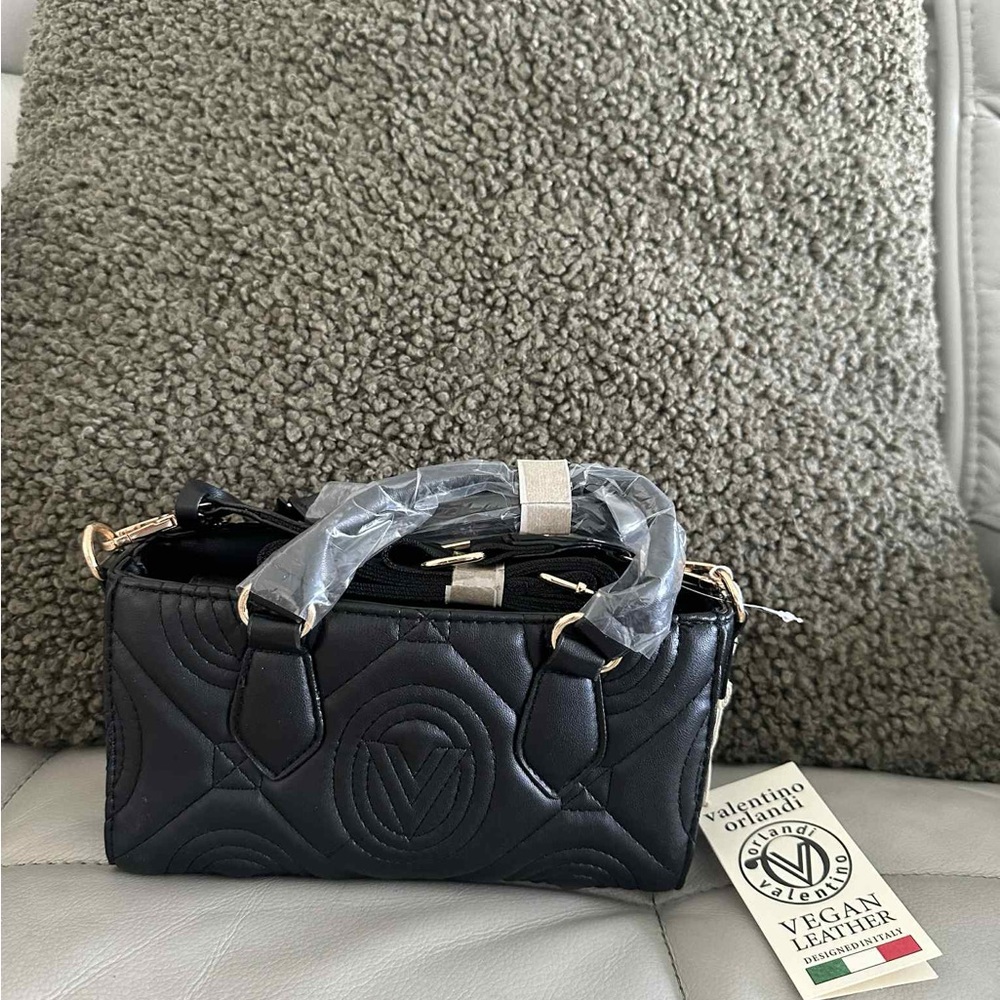 Valentino Orlandi Black Quilted Vegan Leather Satchel
